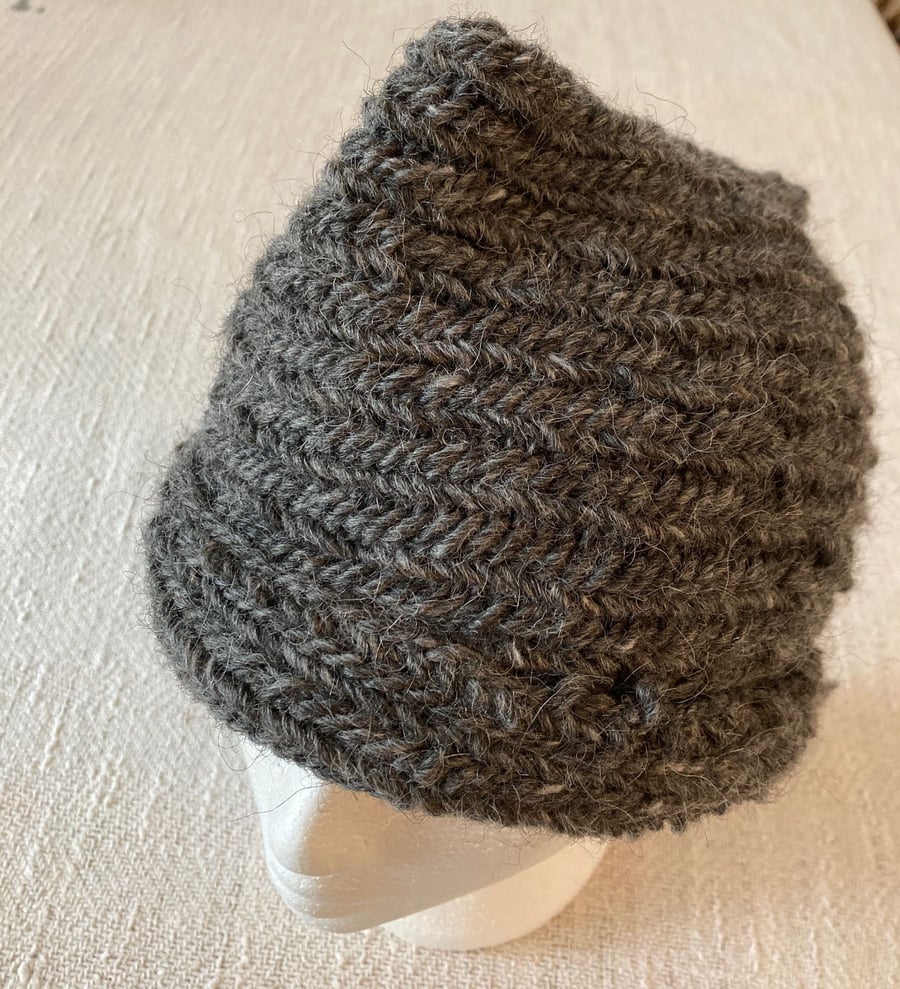 Nalbinding Hat  Icelandic Wool Dark Grey Med 65 cm