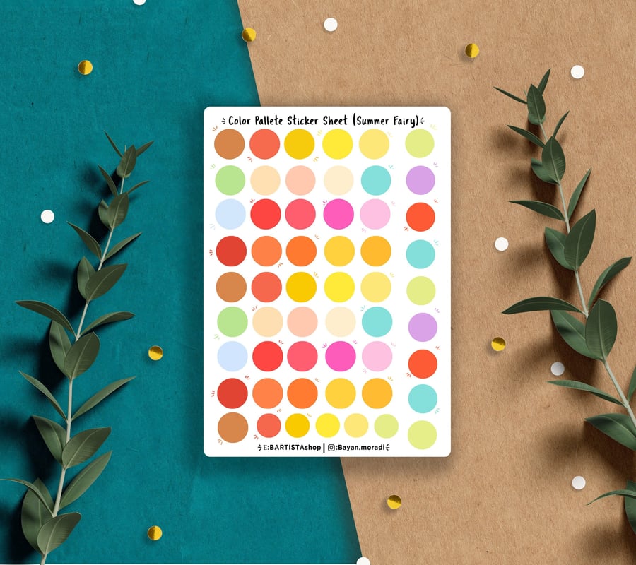 Circular colour stickers, 55 Colour pallet stickers, bullet journal stickers