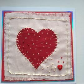 Fabric heart valentine's card