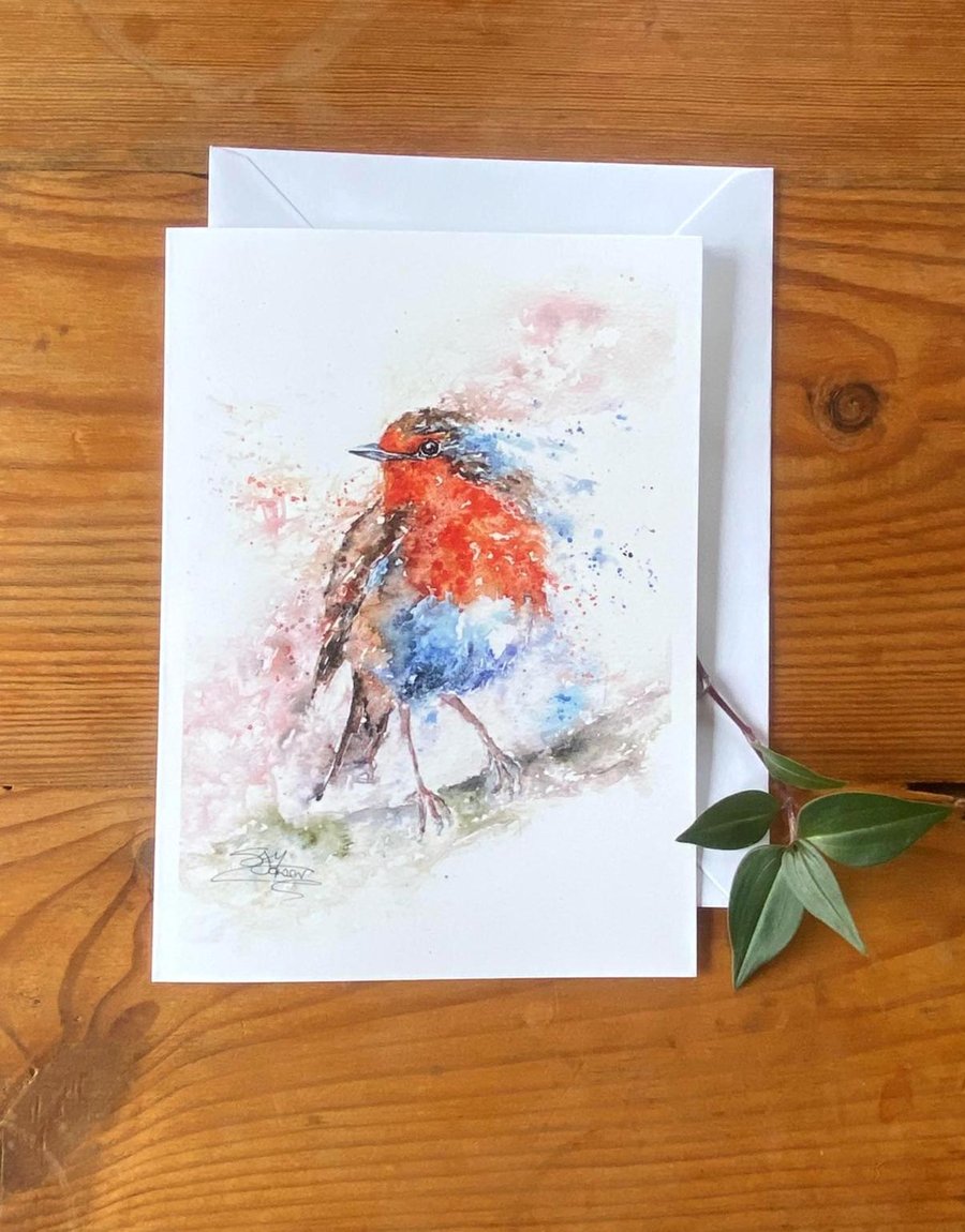 Grandad's Messenger, A Robin Watercolour A5 Greetings Card by Wildlife Artist Sa