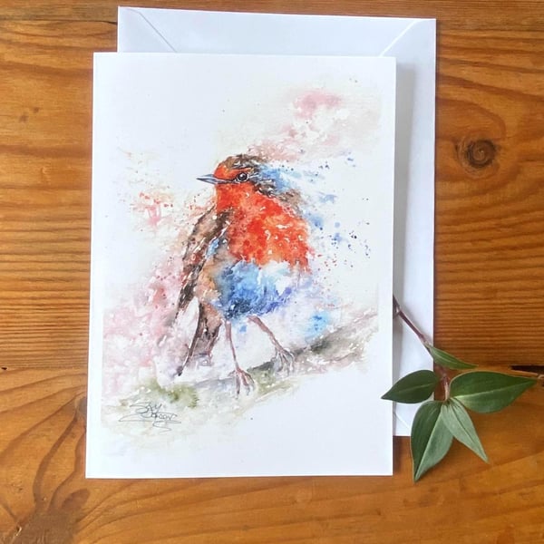 Grandad's Messenger, A Robin Watercolour A5 Greetings Card by Wildlife Artist Sa
