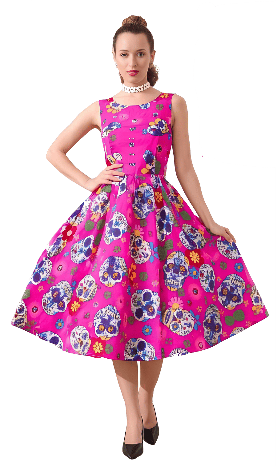 1950s Vintage Retro Rockabilly Dress Sugar Skull print Pink women's sizes 14-26