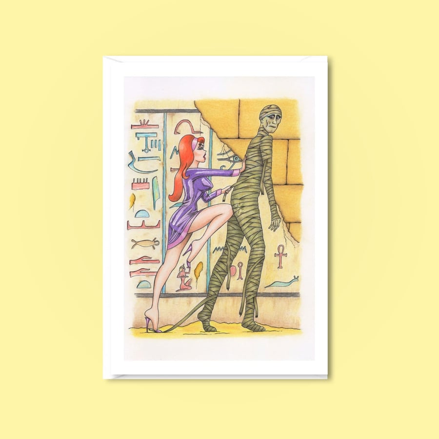 Egyptian Mummy Greeting Card & Envelope - Cartoon Humour for Any Occasion 