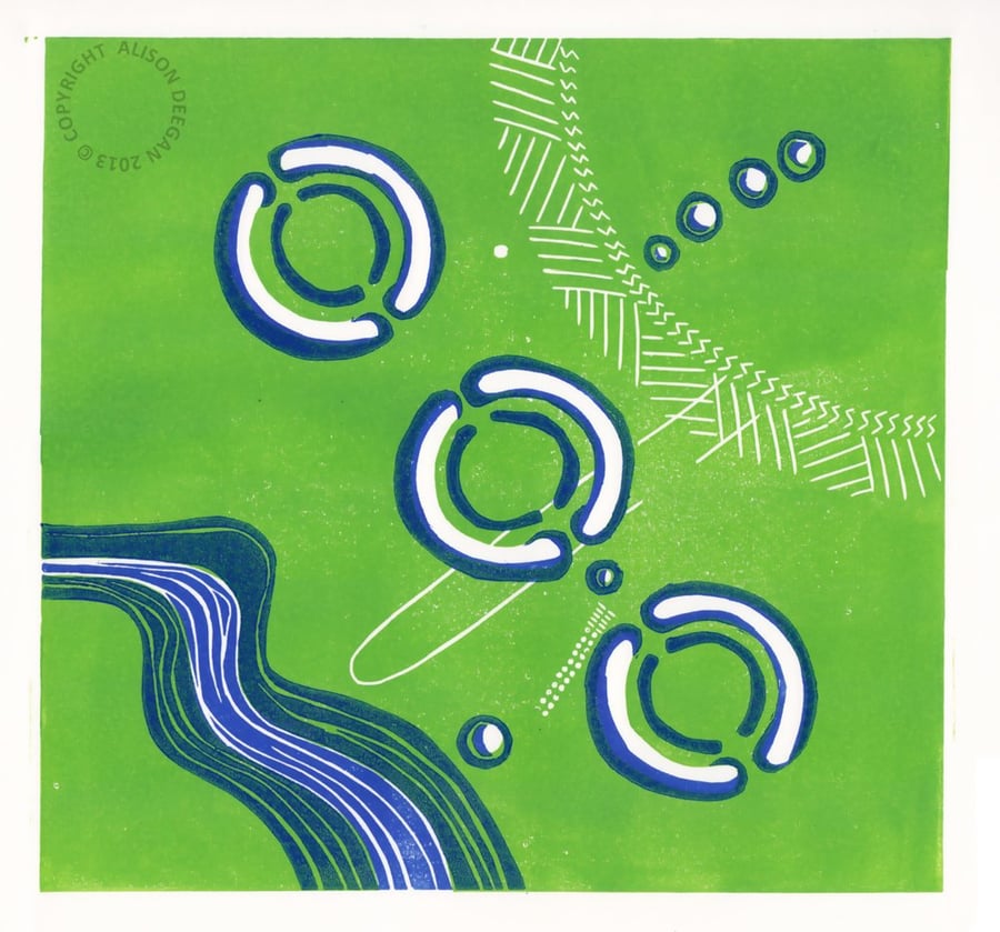 Original lino print Thornborough Henges