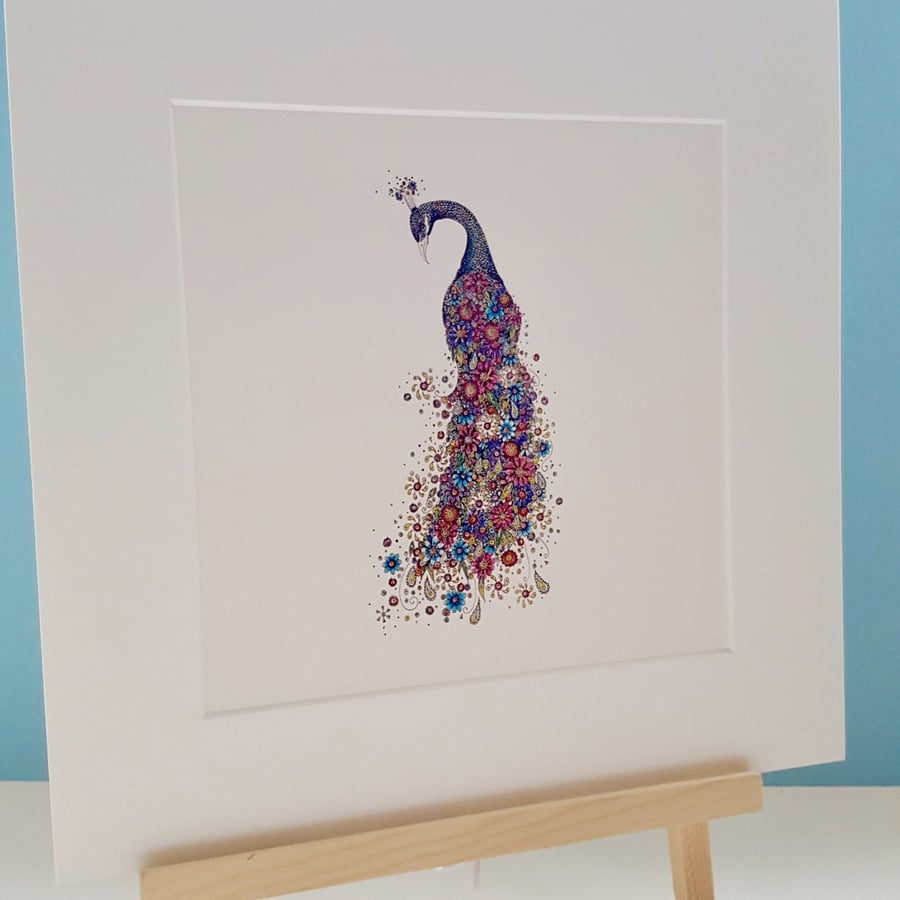 10 x 10” Floral Peacock print