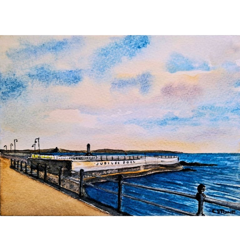 Jubilee Pool Penzance Cornwall Watercolour and Ink Painting