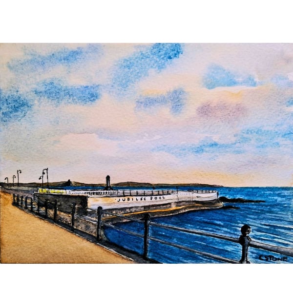 Jubilee Pool Penzance Cornwall Watercolour and Ink Painting