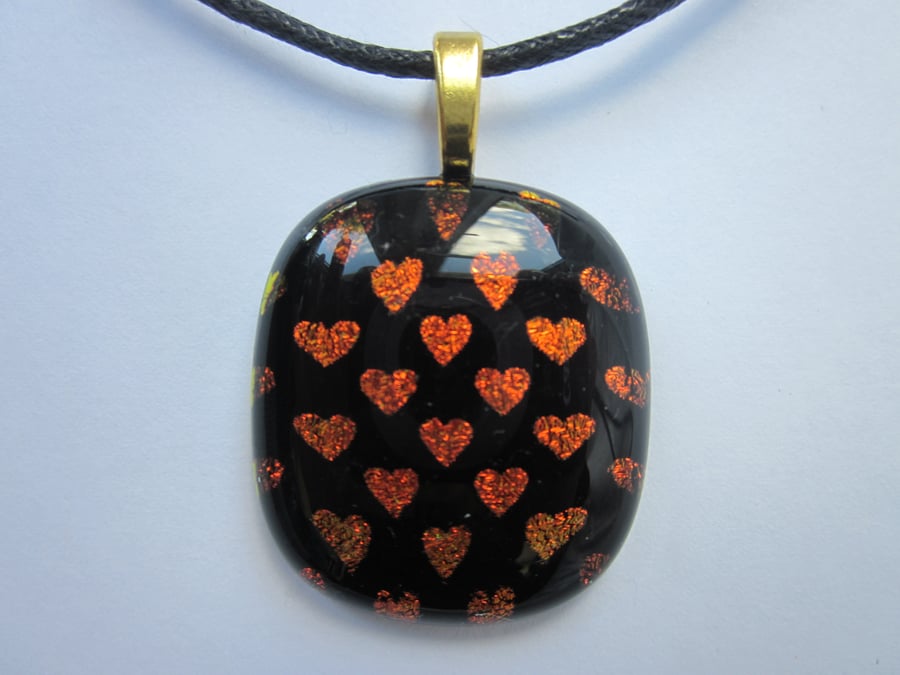 Handmade dichroic glass cabochon pendant - 'Flame' dichroic heart