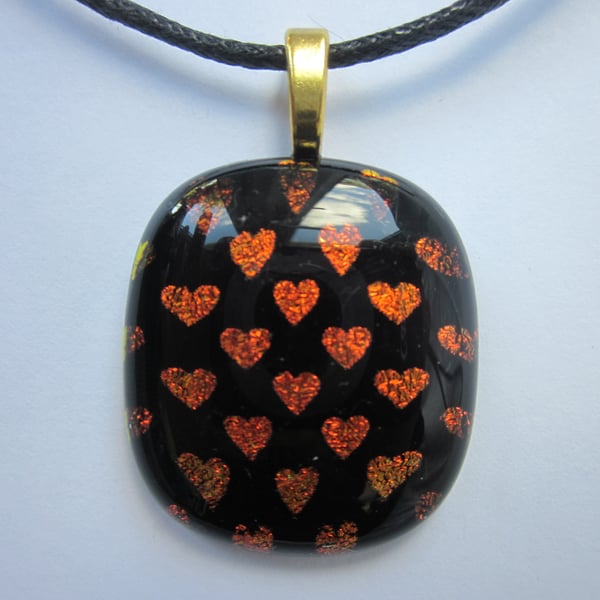 Handmade dichroic glass cabochon pendant - 'Flame' dichroic heart