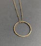 Textured Circle Necklace - golden raw brass with satellite chain, 1.25 inch hoop - Image 4