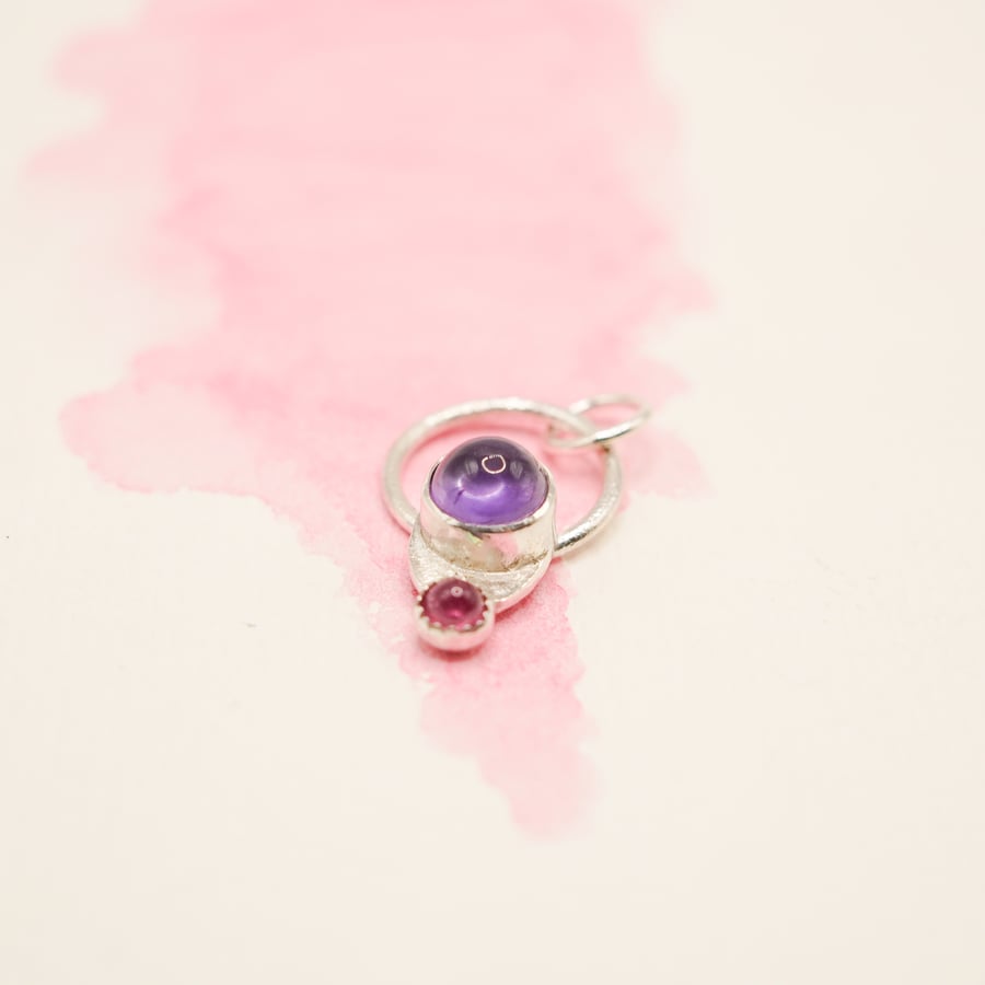 Amethyst and Tourmaline Silver Pendant 