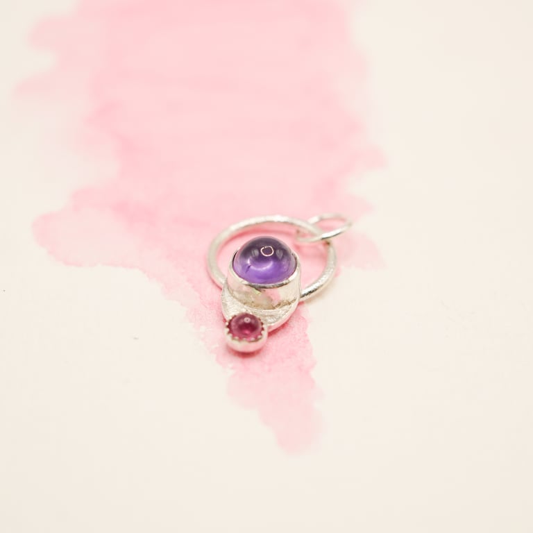 Amethyst and Tourmaline Silver Pendant 