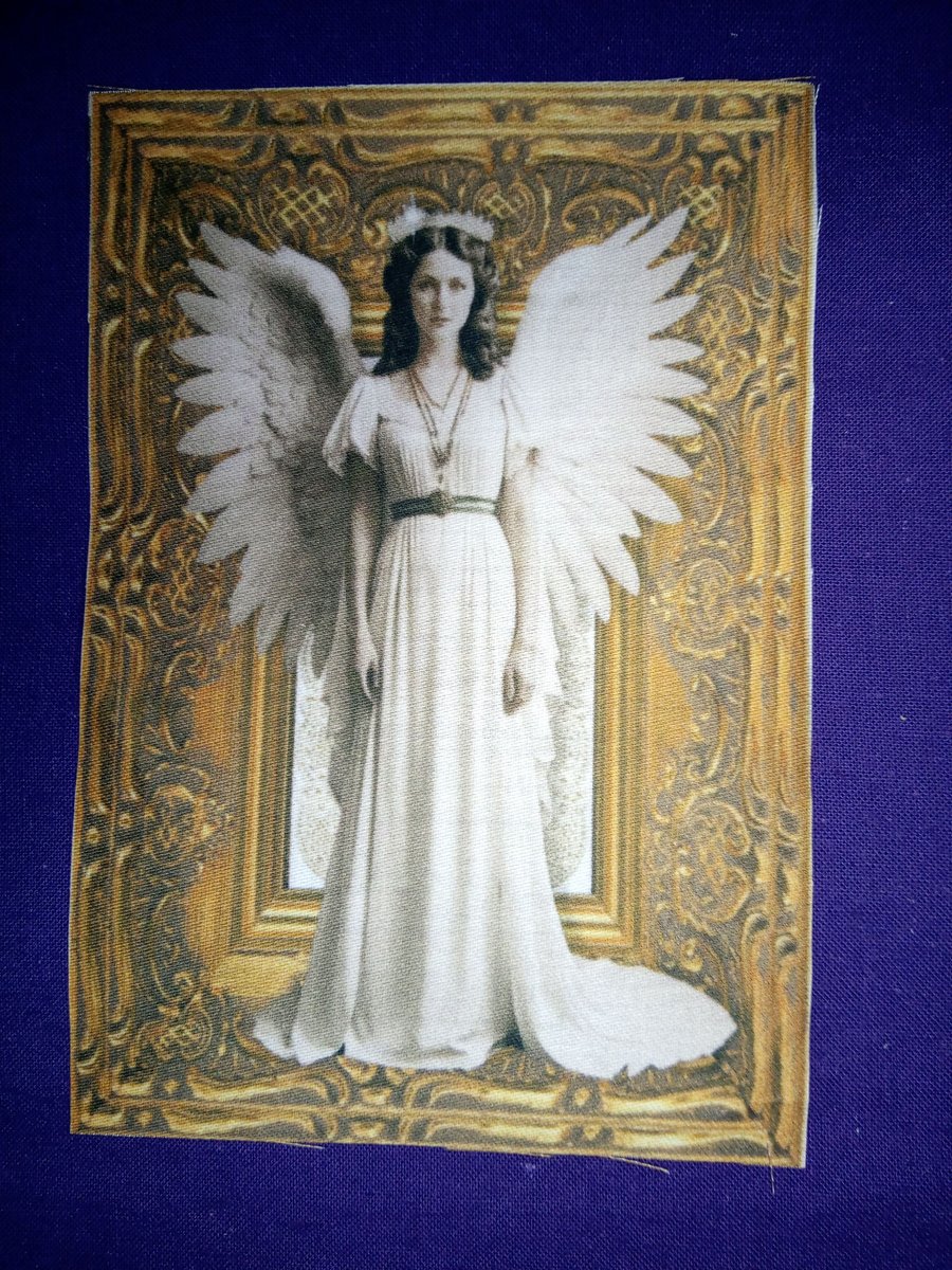 Fabric panel gold angel iron on sew on guardian angel Christmas decoration 