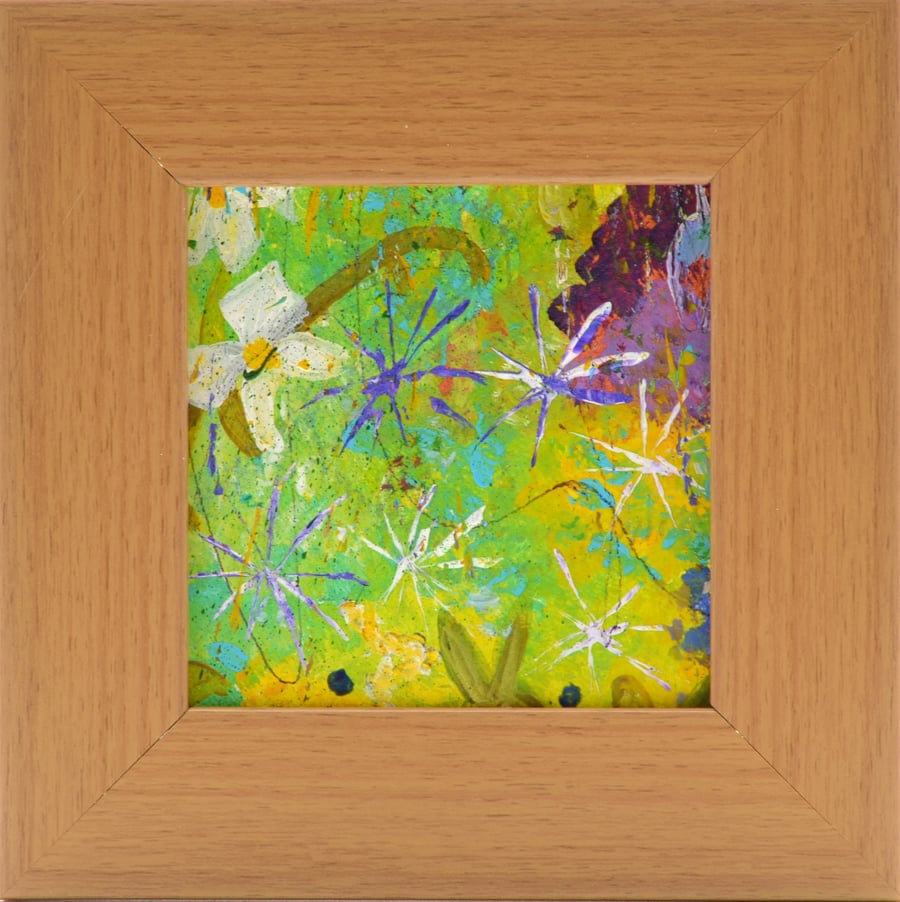 Small Framed Original Painting of Garden Flowers