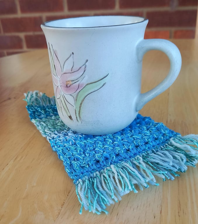 Set 0f 4 coasters, handmade Crochet Mug Rugs, Eco Gift for Coffee & Tea Lovers