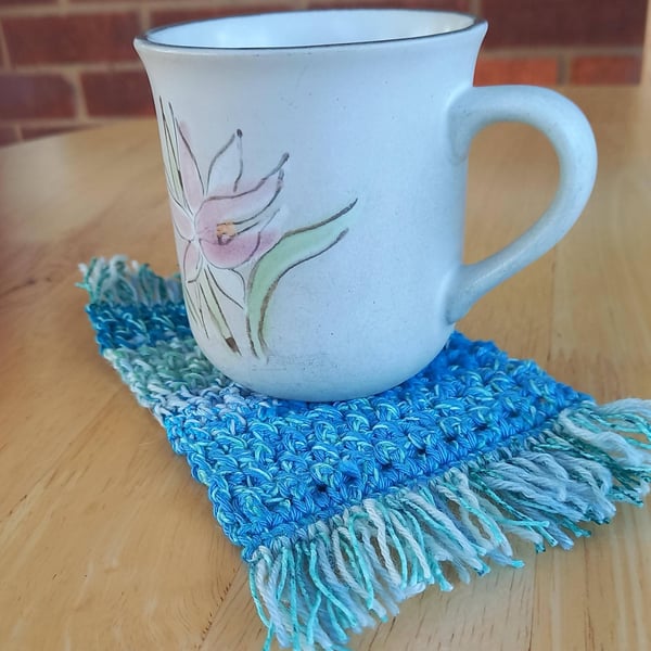 Set 0f 4 coasters, handmade Crochet Mug Rugs, Eco Gift for Coffee & Tea Lovers