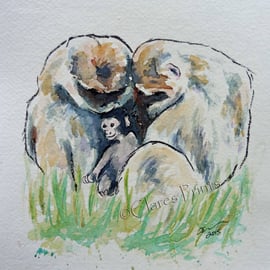 Monkey Love Art Watercolour Original Animal Painting 