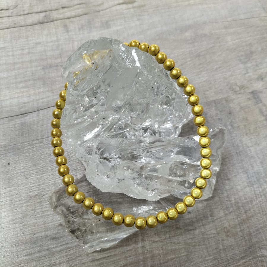 AL141B  Yellow miracle bead elasticated anklet, 10.5"