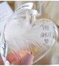 My Angel Memorial Feather Bauble, Heart Glass Christmas Ornament, In Loving Memo