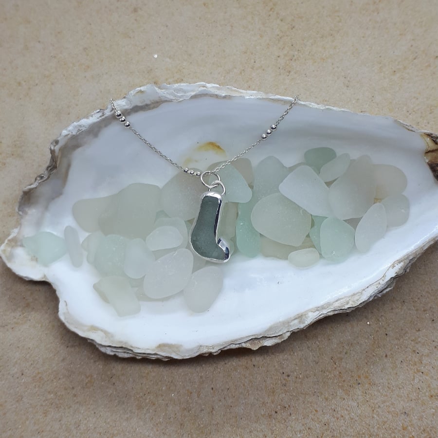 Light grey sea glass pendant