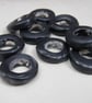 10 Medium Coal Black Glazed Ceramic Donut Beads - Image 3