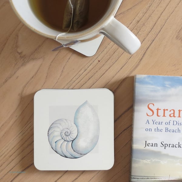 Nautilus sea shell coaster in cream and neutral tones coastal collection design