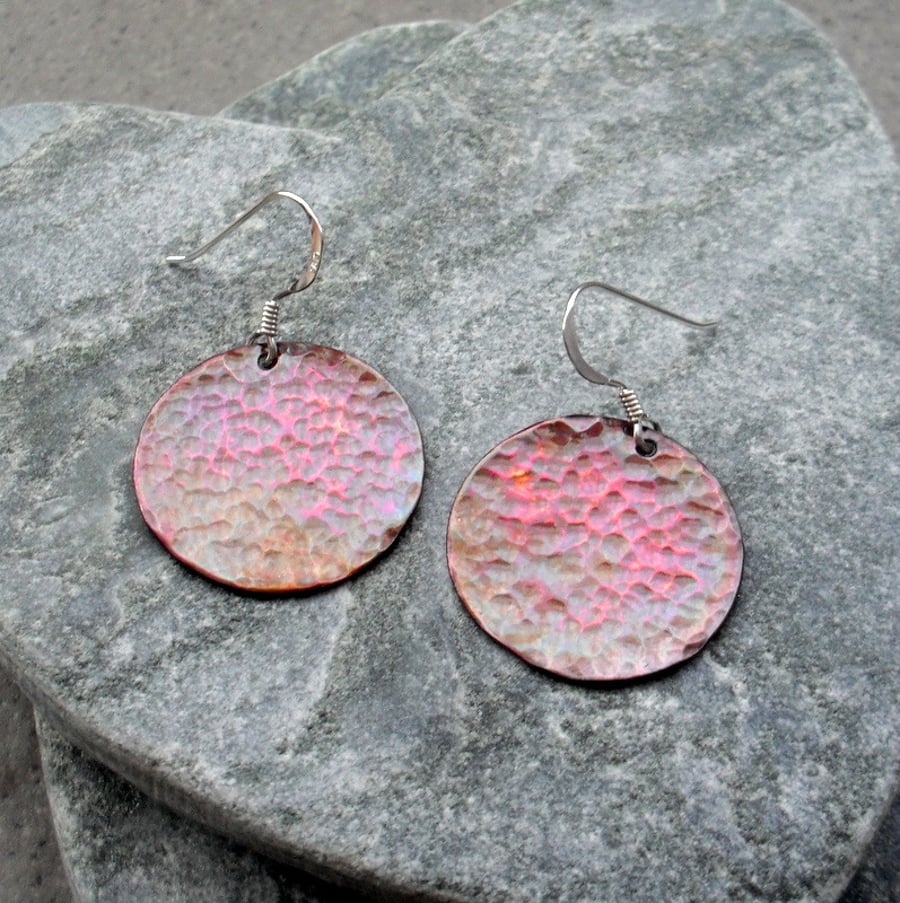  Disc Shaped Round Oxidised Copper Earrings With Sterling Silver Ear Wires