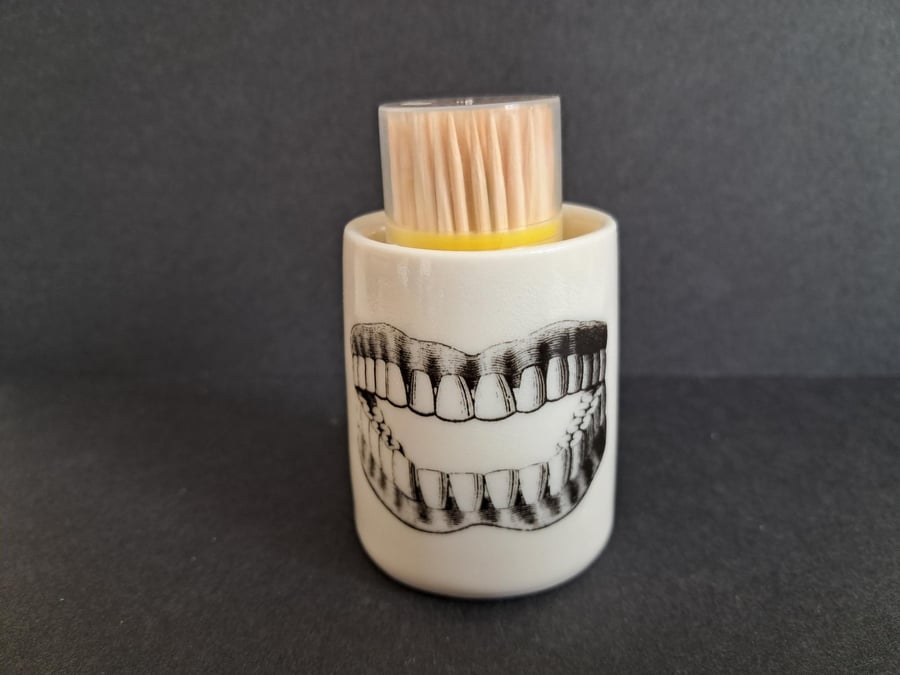 Thrown porcelain cocktail stick holder with cocktail sticks
