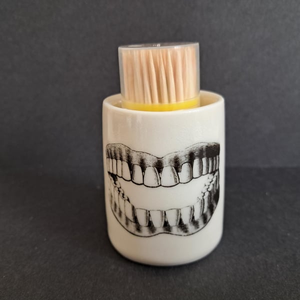 Thrown porcelain cocktail stick holder with cocktail sticks