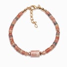 Pink Opal & Plum Blossom Jade Bracelet with Sunstone – Handmade Gemstone Gift