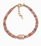 Pink Opal & Plum Blossom Jade Bracelet with Sunstone – Handmade Gemstone Gift