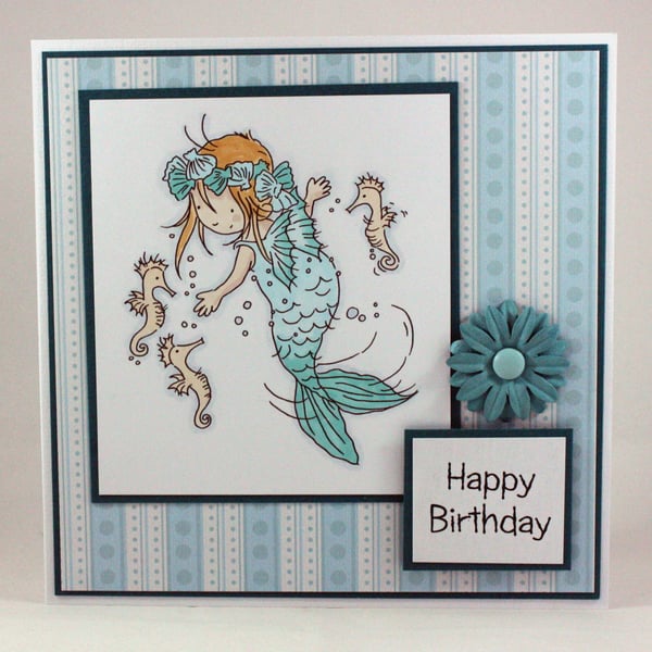 Handmade birthday card mermaid