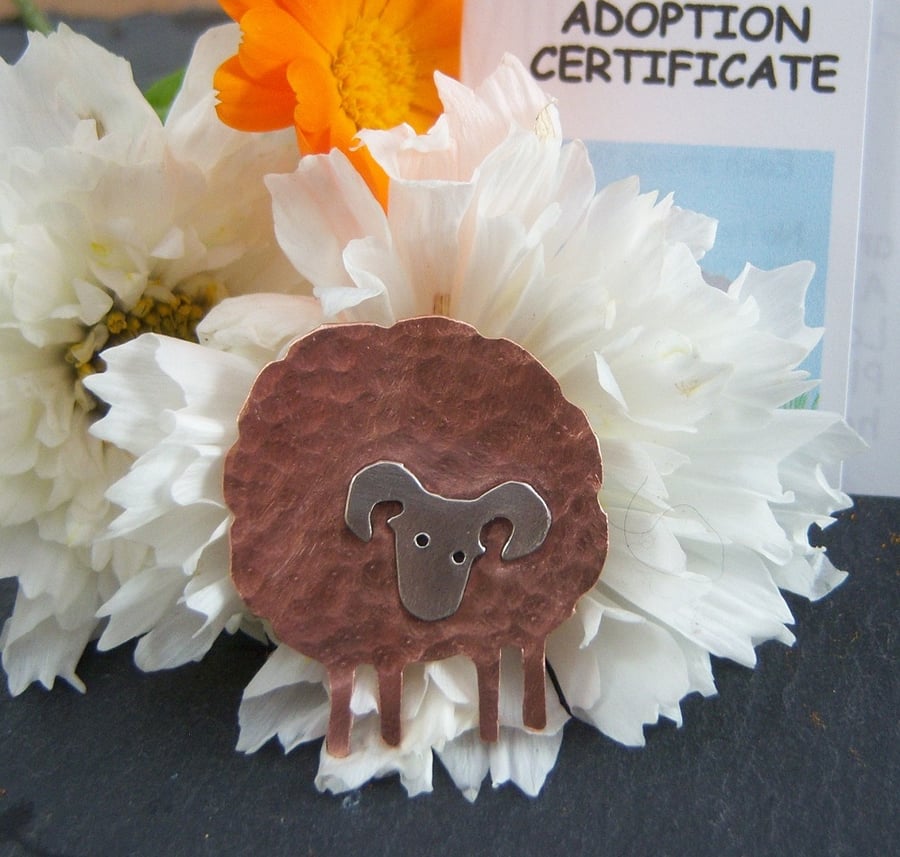 Ram (Aries) brooch in copper and sterling silver