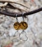 Faux tortoise shell look connector disc - dangle with wire heart earrings 