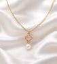Four leaf Clover and Pearl Pendant Necklace - Gold Plated  - Image 7