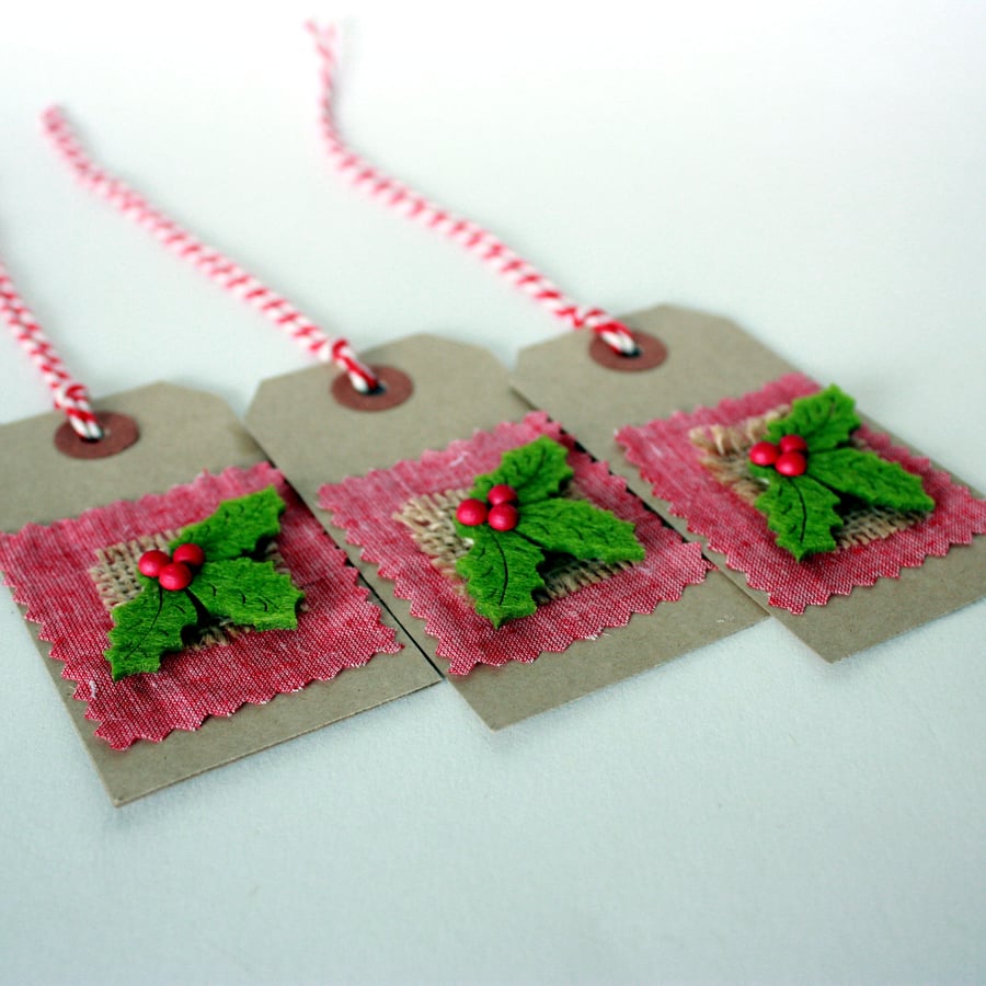 Rustic holly Christmas gift tags