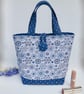 Handbag hand bag mini tote bag in blue and white printed fabric bucket style