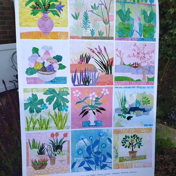 Giclee art print, Garden Styles, created from 12 individual paper collages 