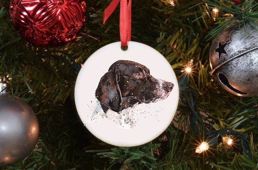 German Shorthaired Pointer Heart Tree Decoration.GSP Xmas Tree Decoration,GSP Ch