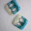 Handmade pair of cast glass buttons - Square beach