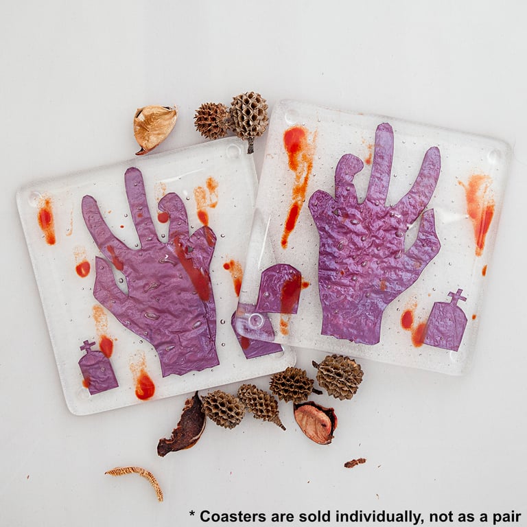 Creepy Blood Splattered Zombie Halloween Fused Glass Coasters