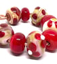 9 x Handmade Red and Floral Lampwork Glass Bead Set  - Image 3
