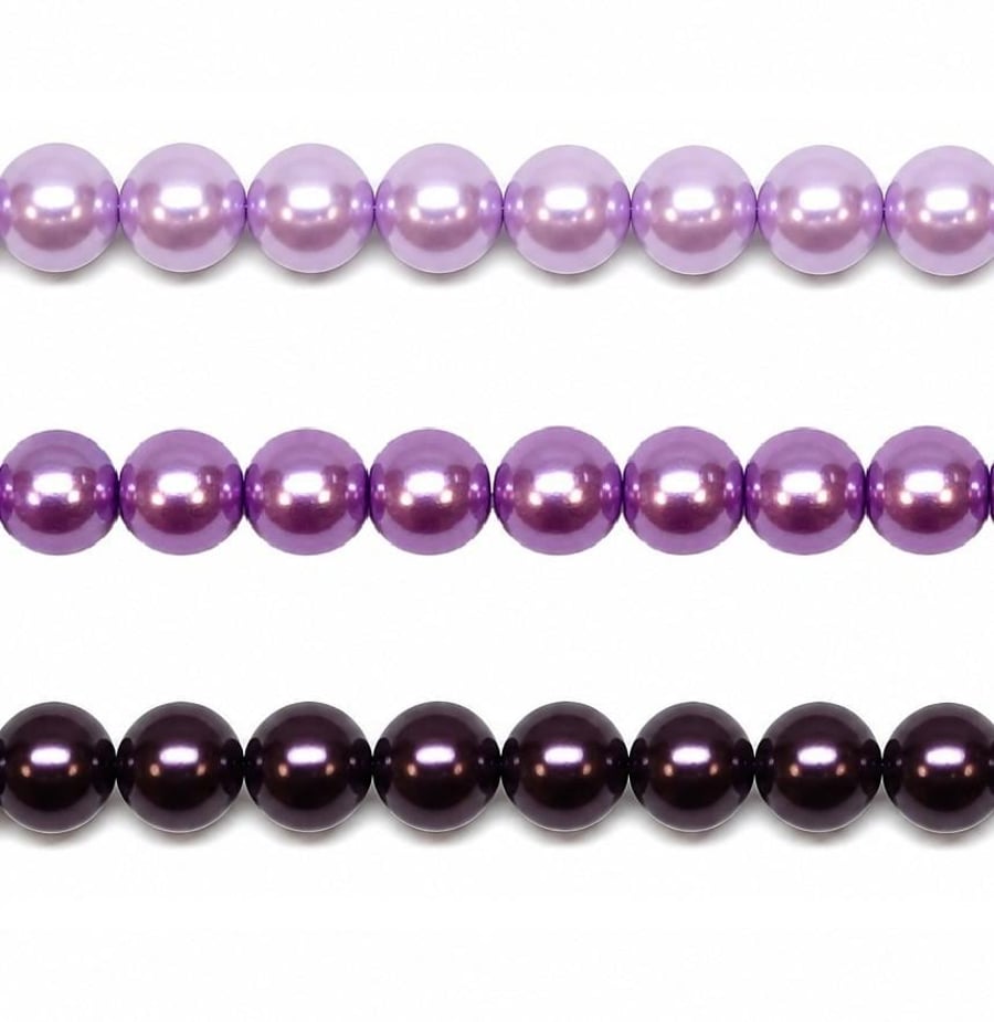 Image of 6mm, 8mm Purple Glass Pearl Beads, for Jewellery Making, Wedding Bridal Pearls