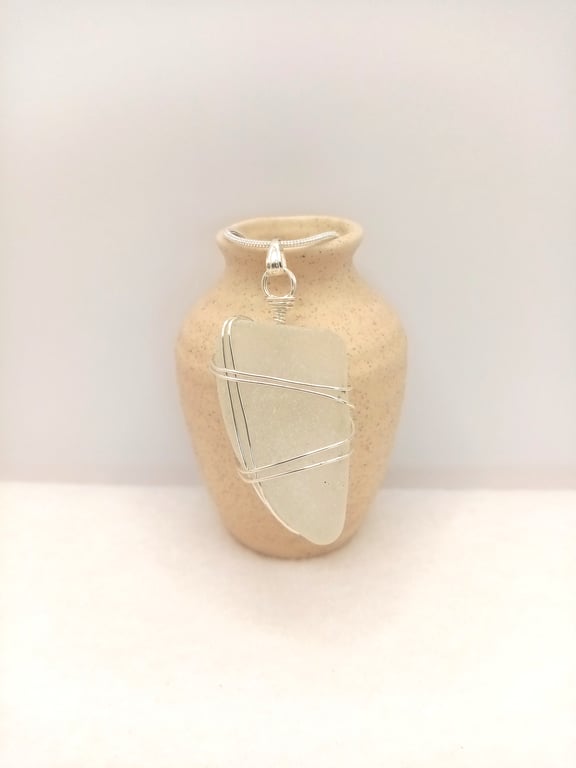 Wire-wrapped Sea Glass Necklace, Sea Glass, Gifts for her, Free Postage