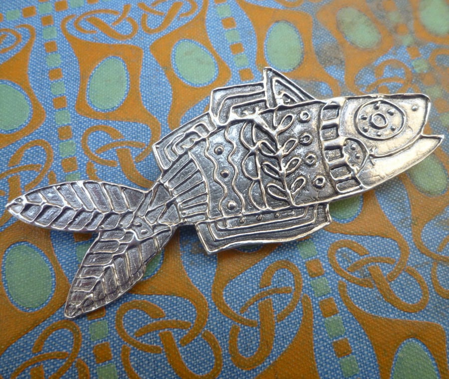 Fish brooch, pewter pin.