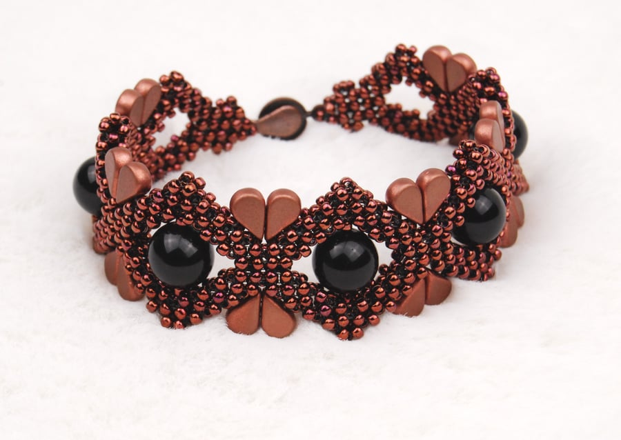 Beaded bracelet with obsidian, Chunky gemstone bracelet, Handmade bracelet