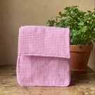 Pink and White Gingham Handmade Insulated Lunch bag 