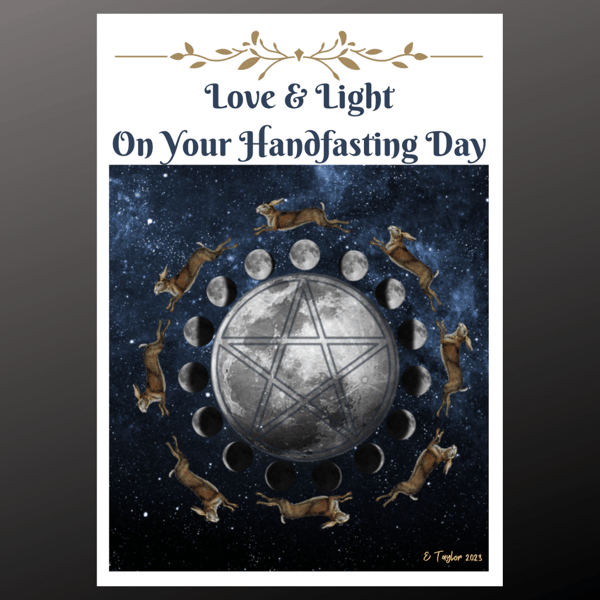 Handfasting Love & Light Card Celestial Hare Personalise Wiccan Pagan Wedding 