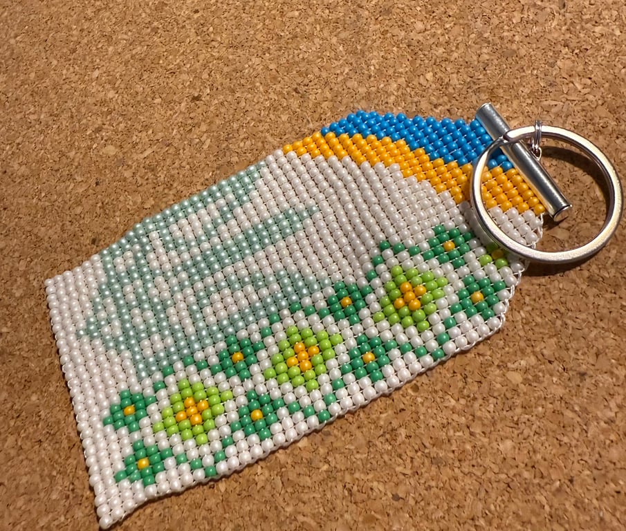 Handmade Beaded Keychain  Bag Charm – Ukrainian Trident & Folk Motif