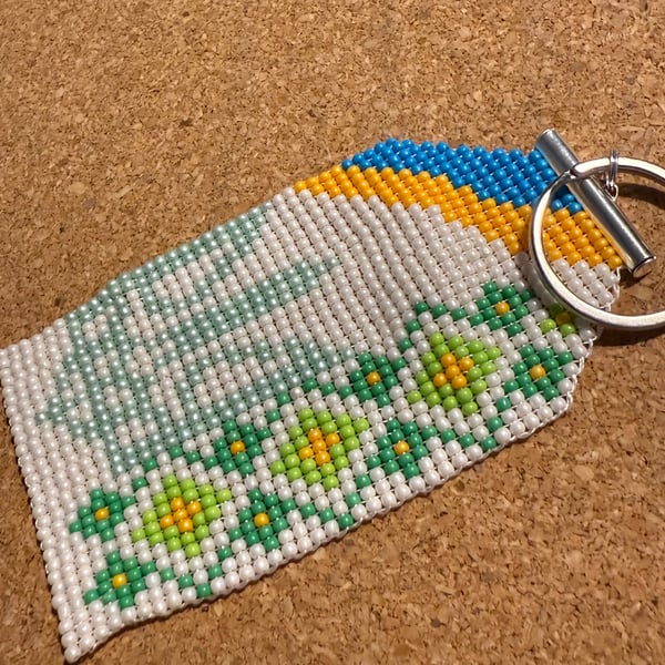 Handmade Beaded Keychain  Bag Charm – Ukrainian Trident & Folk Motif